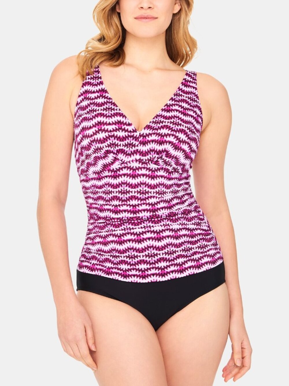Swim Solutions Womens Spring Play Shirred Tummy control One piece Swimsuit